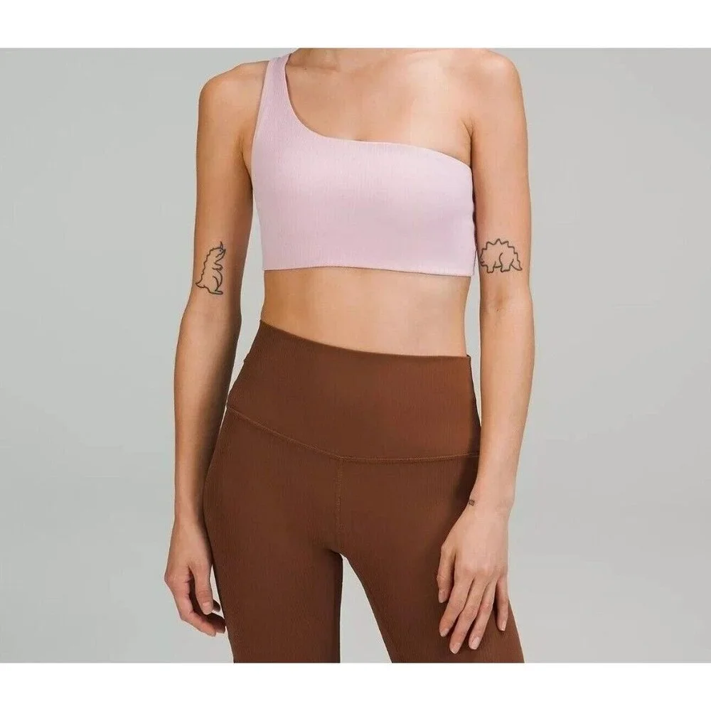 Lululemon Ribbed Nulu Pink Asymmetrical Yoga Light Support, A/B Cup Bra Sz 10 - Picture 3 of 6